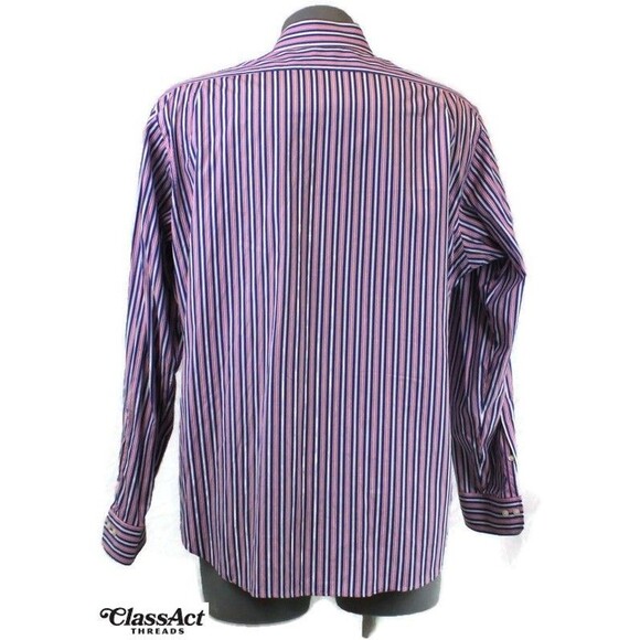 Polo Ralph Lauren Regent Classic Fit Dress Shirt Blue & Pink Striped Sz 17 XL - Picture 2 of 6